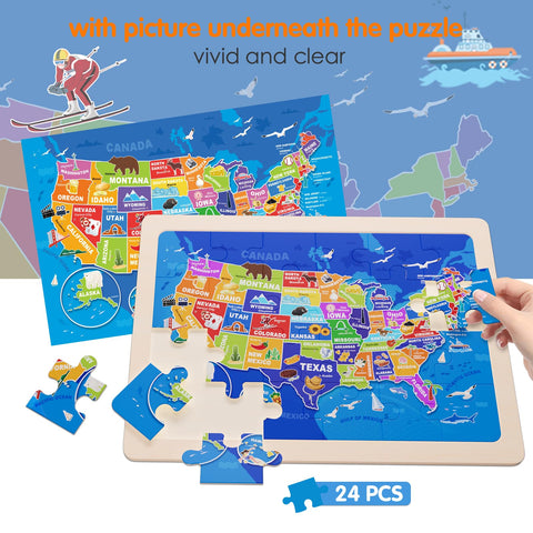 Jigsaw Puzzles Wooden Puzzles for Kids Ages 3-5 Preschool Educational Toddlers Toys United States Puzzle Space Universe World USA Map Earth Exploration Gifts for 3 4 5 6 Year Old Boys Girls 4 Packs