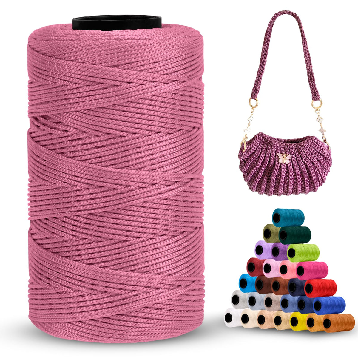LEREATI Polyester Macrame Cord 1mm x 251yards Polyester Yarn for Crocheting Braided Polypropylene Cord Crochet Bag Cord Macrame Yarn for Crocheting, Handbag, Beading, DIY Crafts (Bean Sand)
