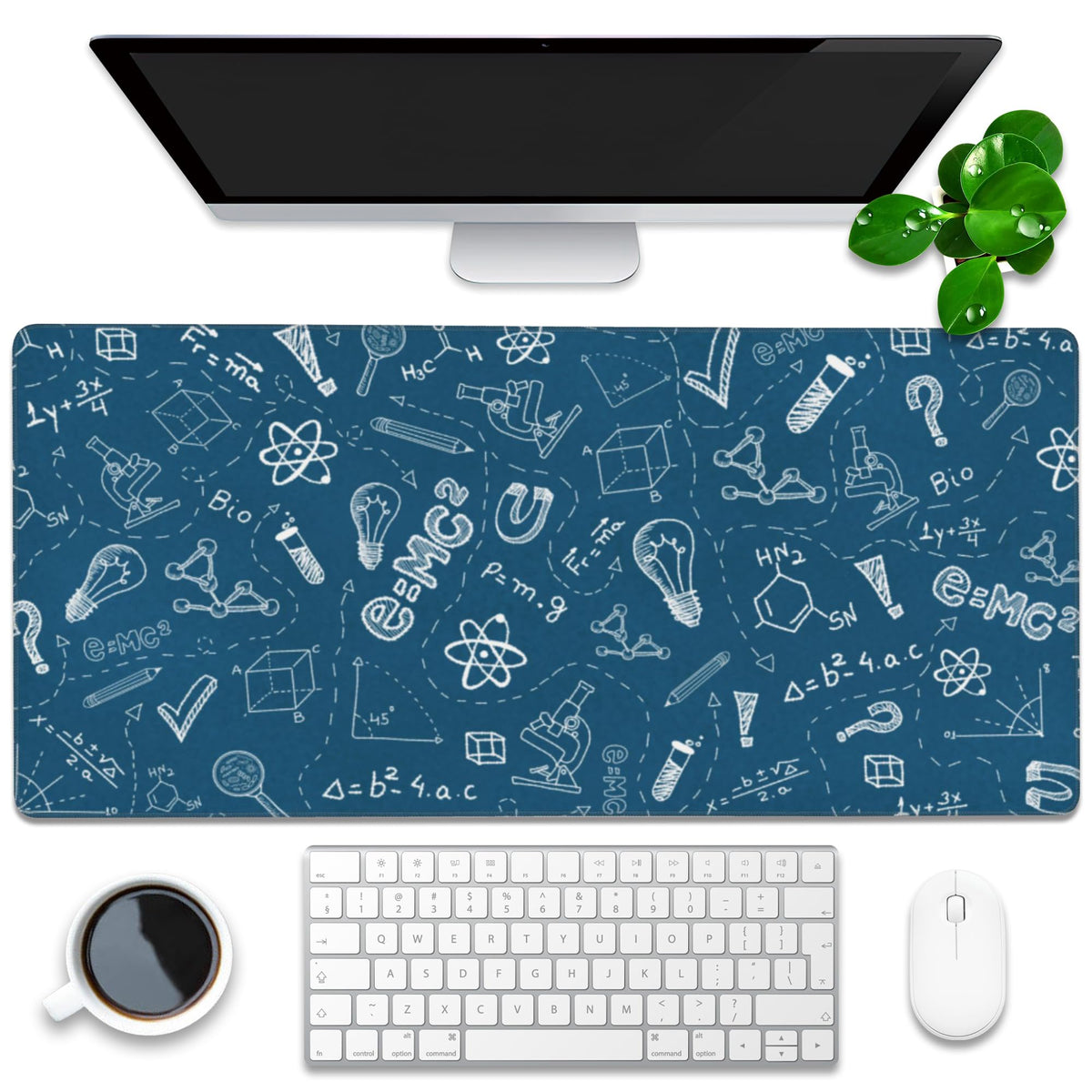 Desk Mat, Blue School Science Formula Extended Gaming Mouse Pad Large, 35.4"x15.7" Big Mouse Pad with Non-Slip Base and Stitched Edge, Long Computer Keyboard Mouse Mat for Home Office Work