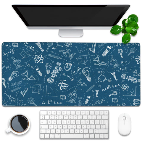 Desk Mat, Blue School Science Formula Extended Gaming Mouse Pad Large, 35.4"x15.7" Big Mouse Pad with Non-Slip Base and Stitched Edge, Long Computer Keyboard Mouse Mat for Home Office Work