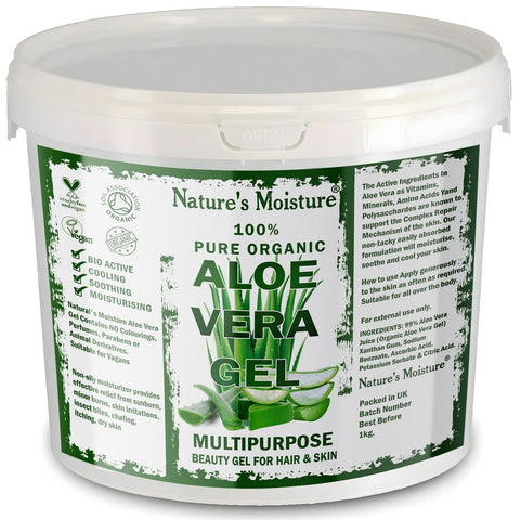 Natures Moisture Aloe Vera Gel Cruelty Free and Vegan - Cooling, Soothing, Refreshing and Moisturising for All Types Skin & Hair 1Kg