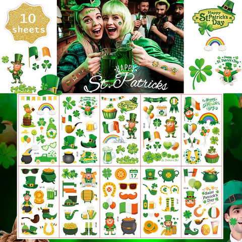 100 PCS St. Patrick's Day Temporary Tattoos,Face Body Shamrock Accessories Tattoos Stickers for Saint Patrick's Day Party Favor Decoration(Style Two)