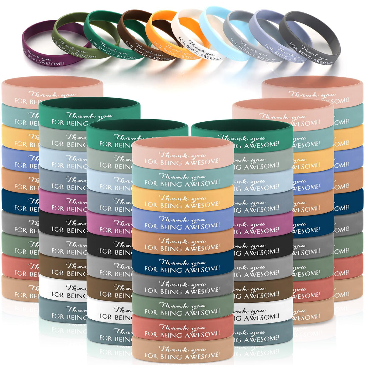 200 Pcs Inspirational Wristband Motivational Silicone Bracelets Thank You Gifts Bulk Teacher Appreciation Gifts in Bulk, Rubber Positive Affirmation Bracelets for Women Men Employee Coworker