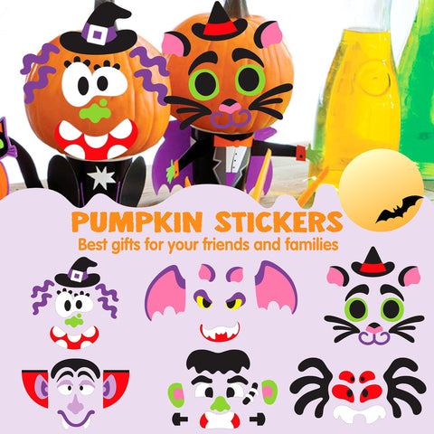 JOYIN 18 Packs Halloween Make a Face Stickers,Pumpkin Decoration Craft Kit,Halloween Foam Stickers in 6 Character Designs for Halloween Party Supplies,Trick and Treat Party Favors