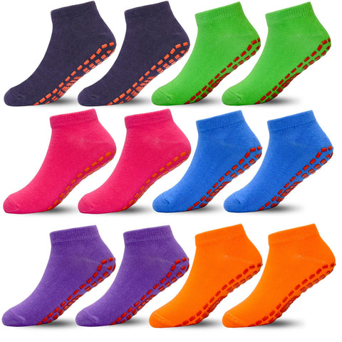 HYCLES Boys Girls Non-Slip Toddler Socks Grip Ankle Sticky Socks Anti-Skid Socks for Kids 6 Pairs for 10-13 Years Kids