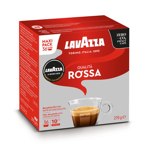 Lavazza, A Modo Mio QualitÃ  Rossa, Coffee Capsules, Arabica and Robusta, Full and Sustained Taste, Intensity 10/13, Medium Roasting, Perfect for a 40ml Espresso, Compostable, 36 Espresso Pods