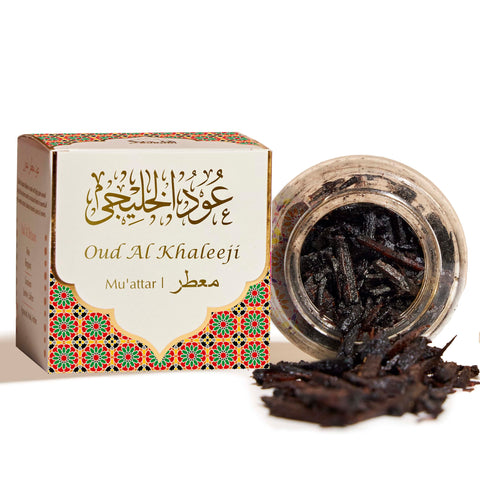 Oud Al Khaleeji Muattar Bakhoor by Dukhni | 1 jar X 40 grams | Arabic Bakhoor Incense | Aromatic Wood Chips | Deep Oud Blend | Perfect for Prayer Time | To Relax & Meditate