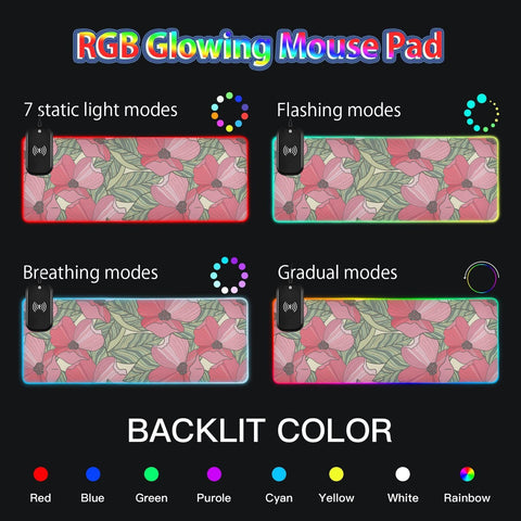 Hand Drawn Poppy Wireless Charging Mouse Pad for Mobile Phone Extra Large Gaming Mousepad with 13 Lighting Modes Keyboard Mat for Office Home Gaming MacBook PC Laptop Desk