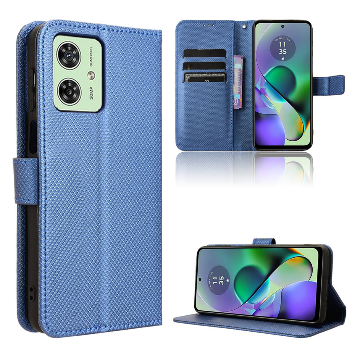 Simplicity Card Slots Flip Covers Compatible with Motorola Moto G 54 G54 5G XT-2343-1 Diamond Pattern Leather Cases Magnetic Phone Housing (Blue,Moto G54 5G)