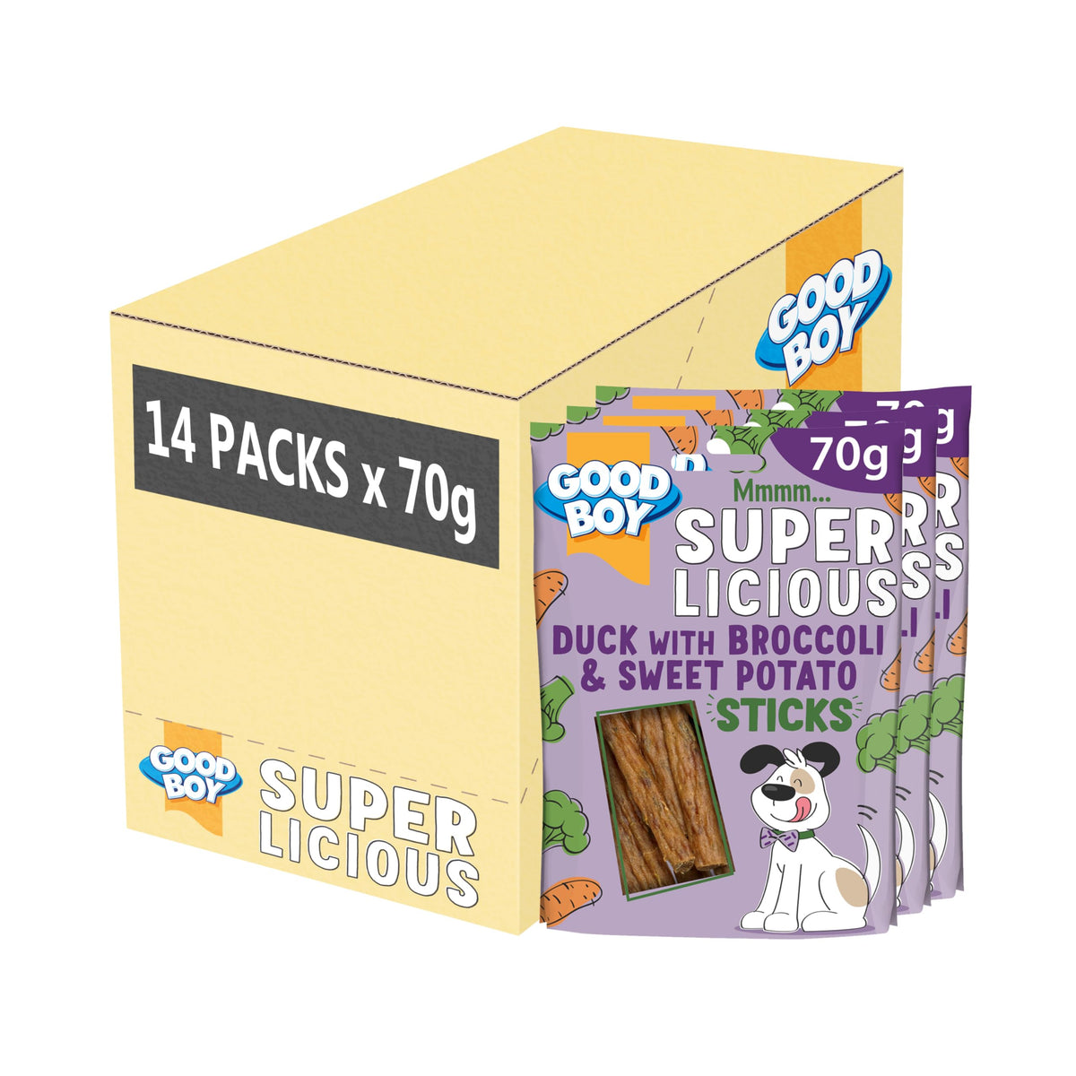 Good Boy Superlicious Dog Treats Duck with Broccoli & Sweet Potato Sticks Box of 14 x 70g