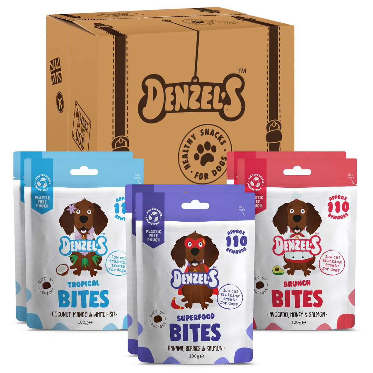 Denzel's All Natural Dog Treats - Training Bites - Fish Variety Pack (6 x 100g)