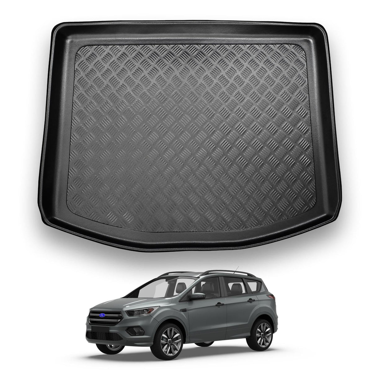 Nomad Boot Liner Compatible with Ford Kuga 2013-2020 Recyclable Plastic (PE) Tailored Fit Car Floor Mat Protector Guard Tray Black Custom Fitted Accessory Dog Friendly Waterproof with Raised Edges