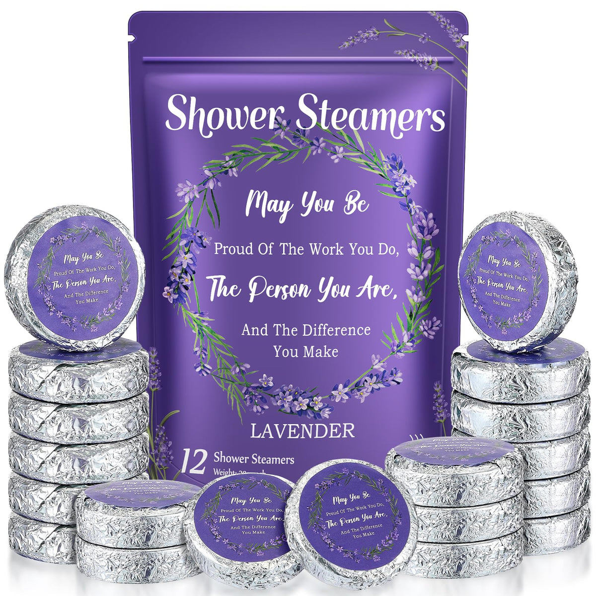 Luinabio 12 Pcs Shower Steamers Aromatherapy Shower Bombs Inspirational Bath Bombs Relaxing Shower Vapor Tablets Thank You Gifts for Adults Teens Employee Christmas Birthday Gift(Elegant Lavender)