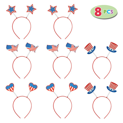 JOYIN 56 Pcs 4th of July Party Favor of 8 Glasses 8 Headbands 8 Necklaces & 32 Tattoo Stickers, Fourth of July Accessories, 4th of July American Flag Decor, July 4th Gift for Kids, Patriotic Party Set