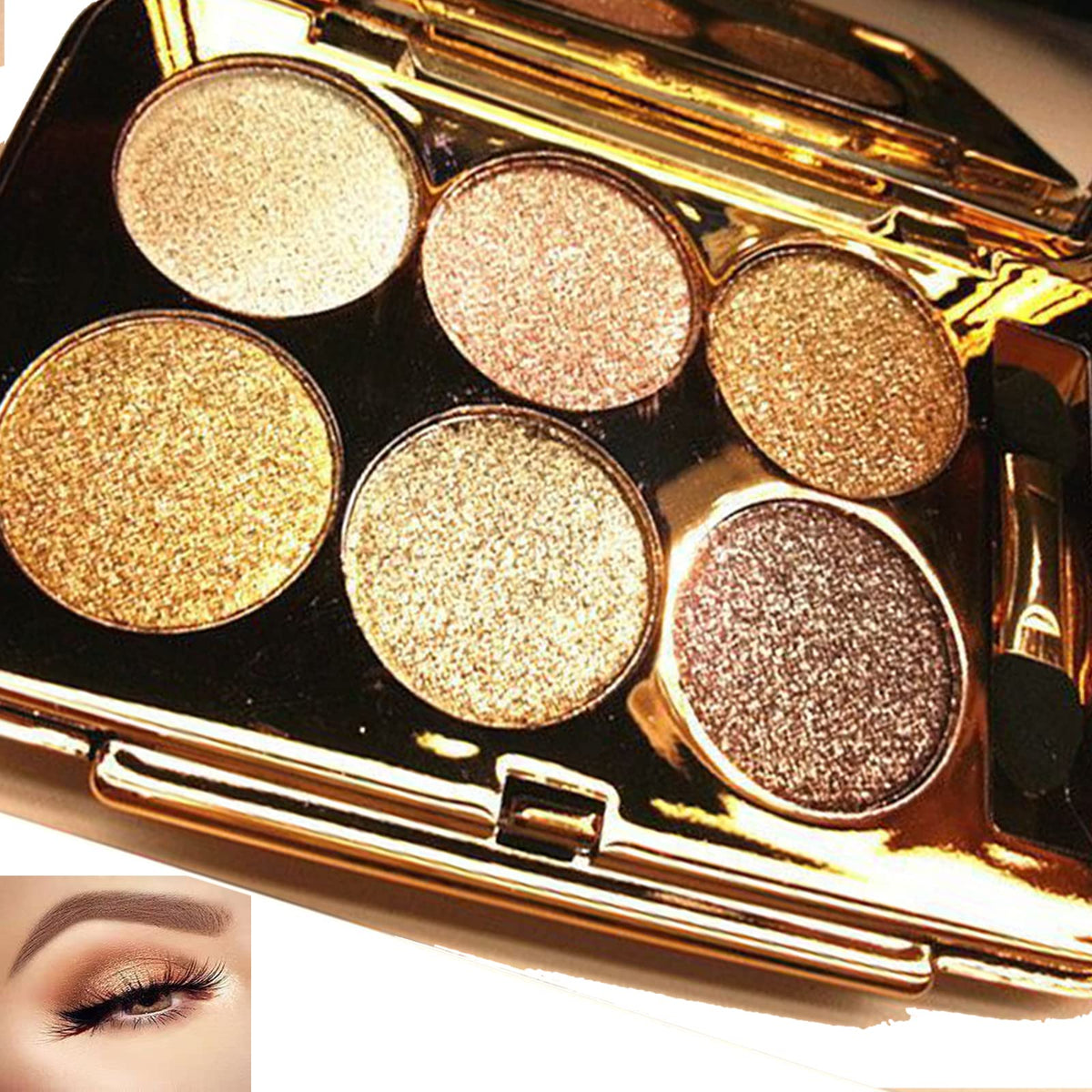 Glitter Eyeshadow Palette Makeup Set,6 Colors Shimmer Eyeshadow Palette Gold Eyeshadow Highly Pigmented Long Lasting Waterproof Nude Eyeshadow Palette Make Up Palettes for Women 2-5 Days Delivery