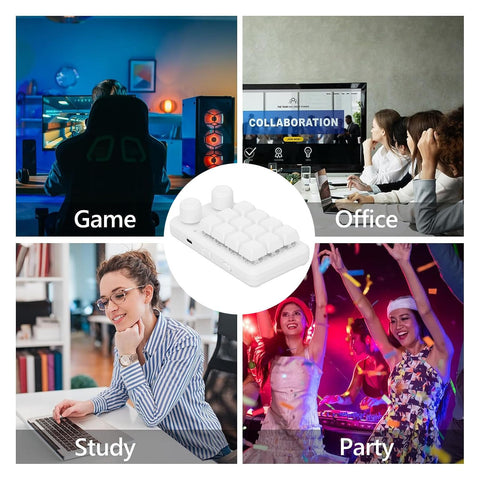 Walfront RGB LED Mechanical 12 Key Knob Keyboard 3 Modes Programmable Blue Switch Gaming Office Music Keypad Rechargeable Supports USB C BT 2.4G Receiver