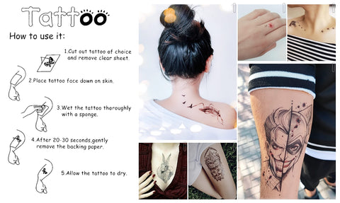 Generic Black Temporary Tattoos, 8x4 Inch, Fashionable, Waterproof, for Men, Women, Kids, Halloween, Zombie, Cosplay, Masquerade, Party, Eye-Catching, Fun