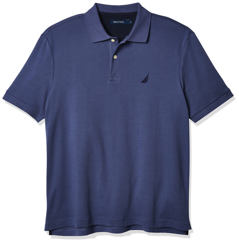 Nautica Men's Classic Fit Short Sleeve Solid Soft Polo Shirt, Blue Indigo Solid, Small