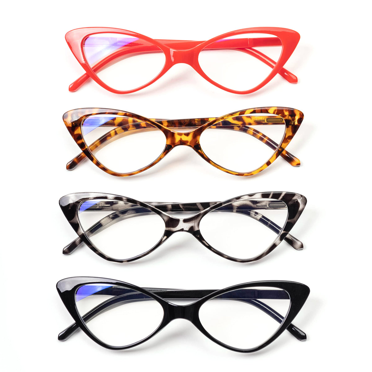 RLOZRN Reading Glasses for Women - Cat Eye Blue Light Blocking Readers for Women - Flexible Spring Hinge - Anti Glare UV - 4 Pairs, +1.75