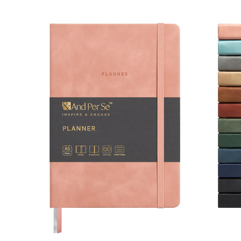 And Per Se Undated Planner, A5 Weekly Planner, 72 Weeks Hardcover Planner to Track Goals, 100 GSM Thick Paper, 5.7" x 8", Includes Monthly Tab Stickers & Back Pocket (Pink)