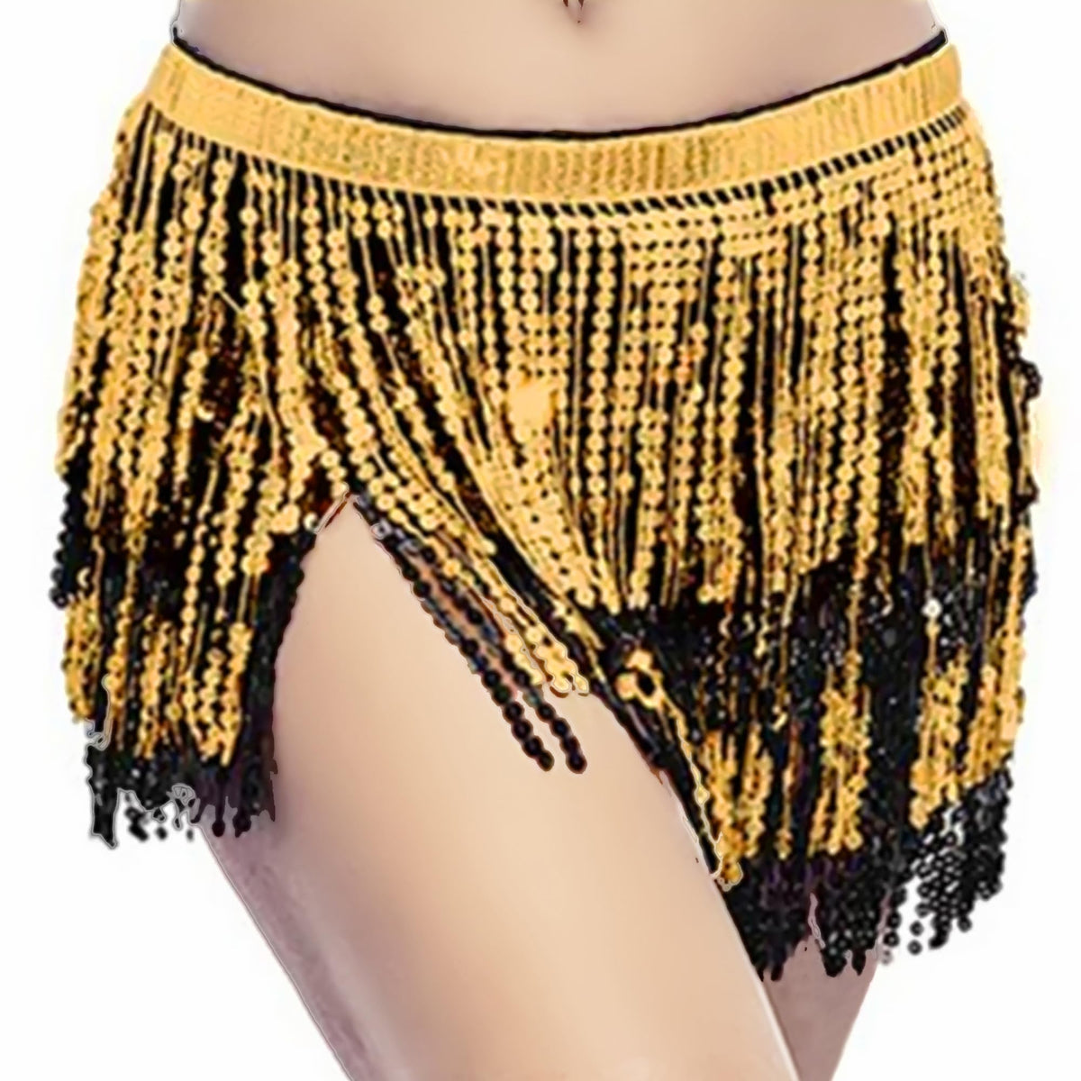 Wuchieal Belly Dance Skirt Hip Scarf Dance Hip Belt Latin Dance Hula Hip Scarf, Black&gold, One Size