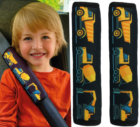 HECKBO 2X Kids Car Seat Belt Pads Seat Belt Protectors - Construction Cars - Seat Belt Pads for Kids and Babies- Ideal for Any Seat Belt Car Booster Seat Kids Bicycle