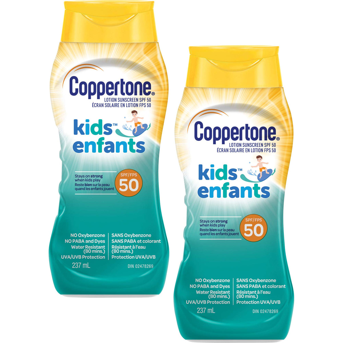 Coppertone Kids Suntan Lotion, Water Resistant Broad Spectrum SPF 50 Sunscreen for Kids, 8 oz (Pack of 2)