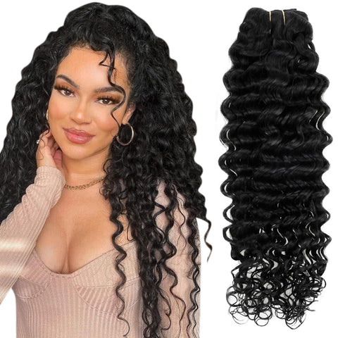 Hetto Black Curly Clip in Hair Extensions 120g 14 Inch #1 Jet Black Clip in Hair Extensions Deep Water Wavy Curly Hair Extensions Clip on Extensions Human Hair 7Pcs