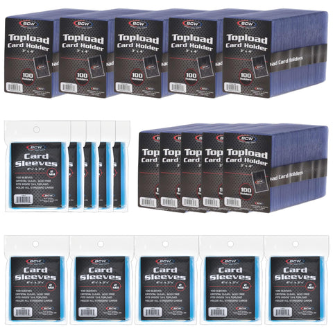 BCW 1000 Count Card Sleeve and Toploader Combo Pack | Premium Rigid PVC Toploaders and Acid-Free Polypropylene Penny Sleeves | Great for Football, Baseball, Magic The Gathering, Pokemon, YuGiOh, etc