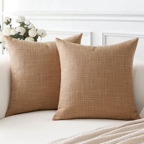 Artscope Light Brown Cushion Covers Set of 2 Linen Decorative Square Pillowcases Pillow Covers 40x40cm for Home Decor Sofa Bedroom Car (Light Brown, 16x16)