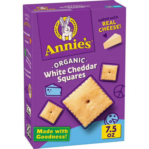 Annie's Organic White Cheddar Squares Baked Snack Crackers, Baked with Real Cheese, 7.5 oz.