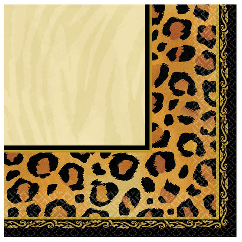 Amscan Durable Safari Chic Cheetah Spots Luncheon Napkins Tableware, Paper, 6" x 6", Pack of 16