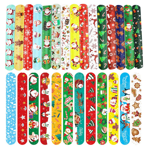 Christmas Slap Bracelets Wristband Slap Band for Kids Christmas Party Bag Filler Stocking Fillers,27Pcs Christmas Toys Snap Bracelet Bands Bulk for Boys Girls Xmas Party Favors Classroom Prizes Gifts