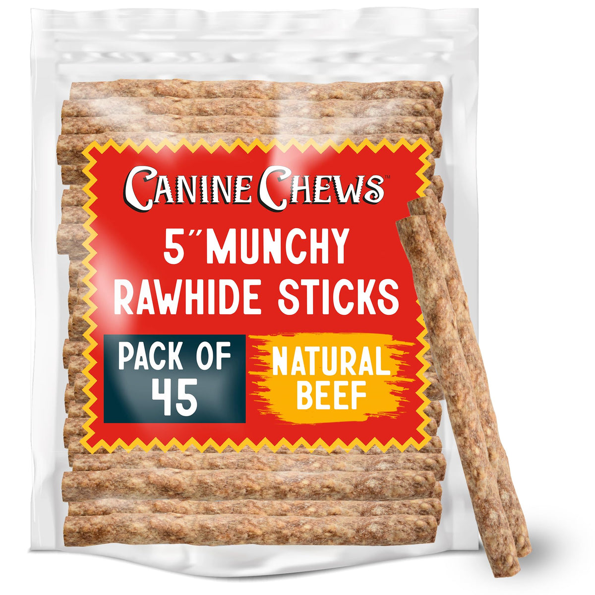 Canine Chews 5" Munchy Rawhide Sticks for Small Dog Treat Munchy Snack Stick Training Treat for Small Dogs and Puppies (45 Pack)