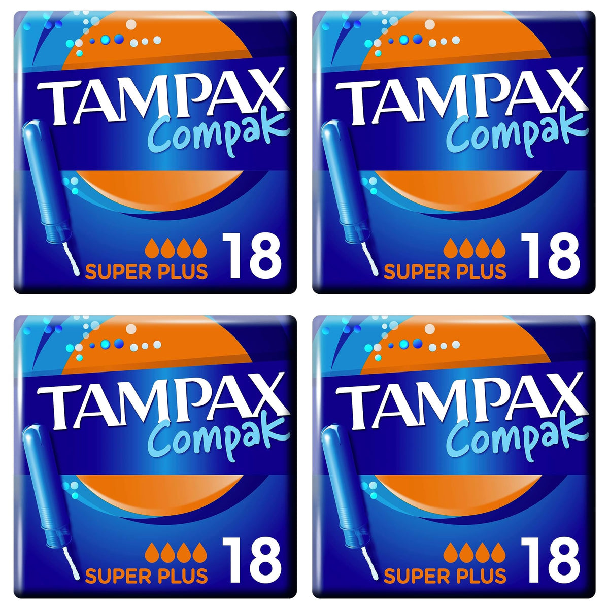 Tampons Multipack Tampax Compak Super Plus | with Applicator | 18 x 4 Packs (72) | Value Multipack | Heavy Flow, Leak Protection, Super Absorbent