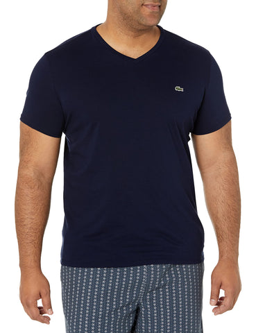 Lacoste Men's Short Sleeve V-Neck Pima Cotton Jersey T-Shirt, Navy Blue, X-Large