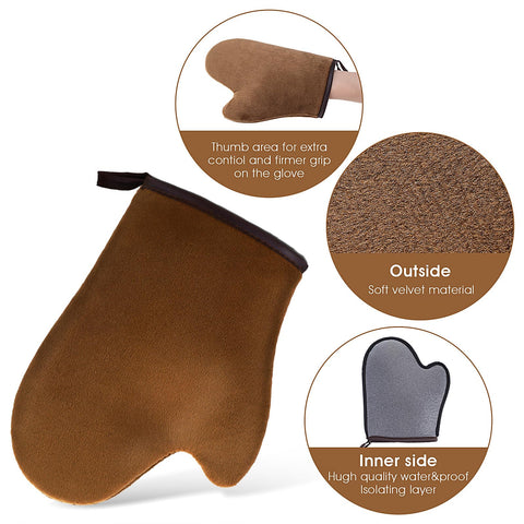 Molain Self Tanning Mitt Self-Tanners Mitts Glove Beauty Lotion Foam Bronze Remover Applicator Face Back Arm Wrist Brush Sand Gel Cream Spray Tanners Outdoor Shine Dark Sun Skin Care(1 PC Brown)