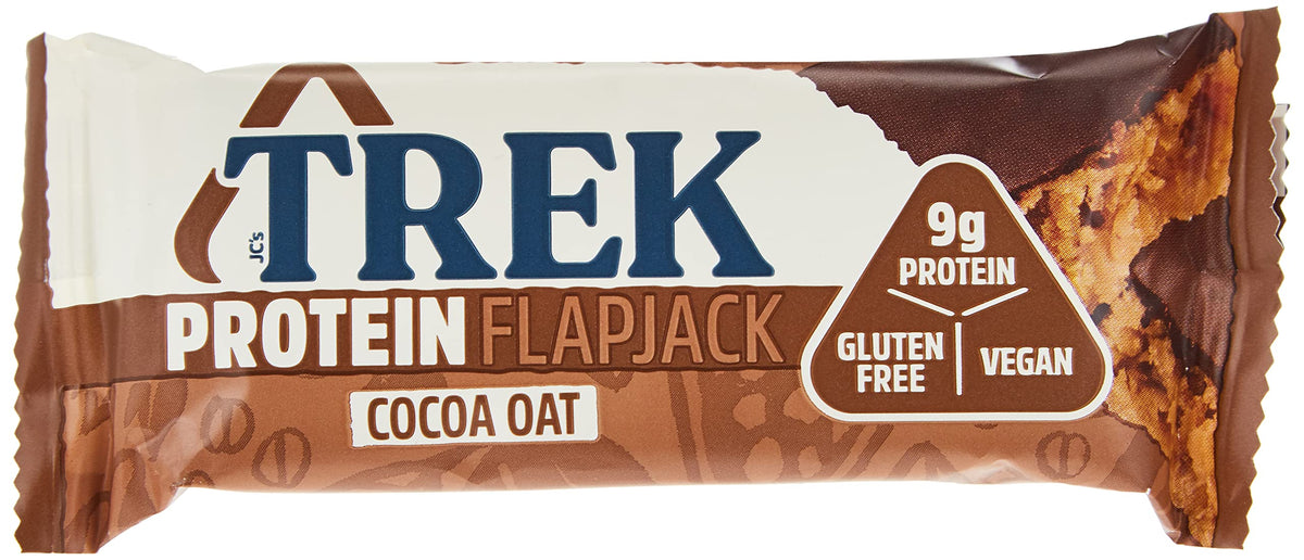 TREK High Protein Flapjack Cocoa Oat - Gluten Free - Plant Based - Vegan Snack - 50g x 16 bars