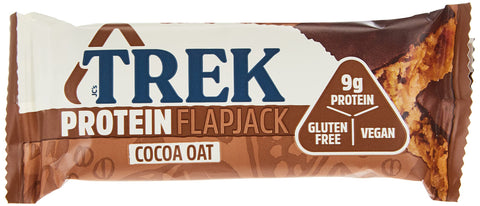 TREK High Protein Flapjack Cocoa Oat - Gluten Free - Plant Based - Vegan Snack - 50g x 16 bars