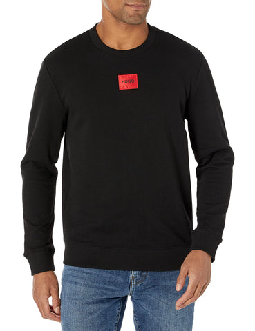 HUGO Men's Regular Fit Square Logo Jersey Sweatshirt Pullover Sweater, Black, XL
