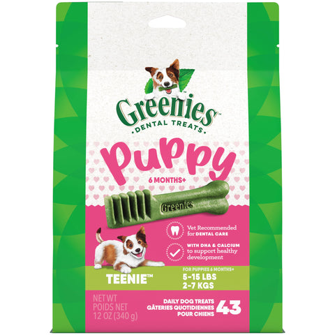 Greenies Puppy Teenie Size Natural Dental Dog Treats, 12 oz. Pack (43 Treats)