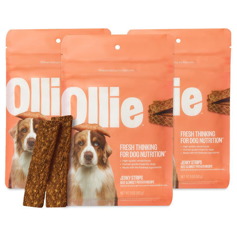 Ollie Beef and Sweet Potato Jerky Recipe Dog Treats - Dog Jerky Treats All Natural - Healthy Dog Treats - Beef Jerky for Dogs - Real Meat Dog Treats 15 oz.
