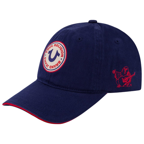 True Religion Kids Baseball Hat, 5 Panel Cotton Twill Adjustable Ball Cap with Round Woven Patch Logo, Navy, One Size