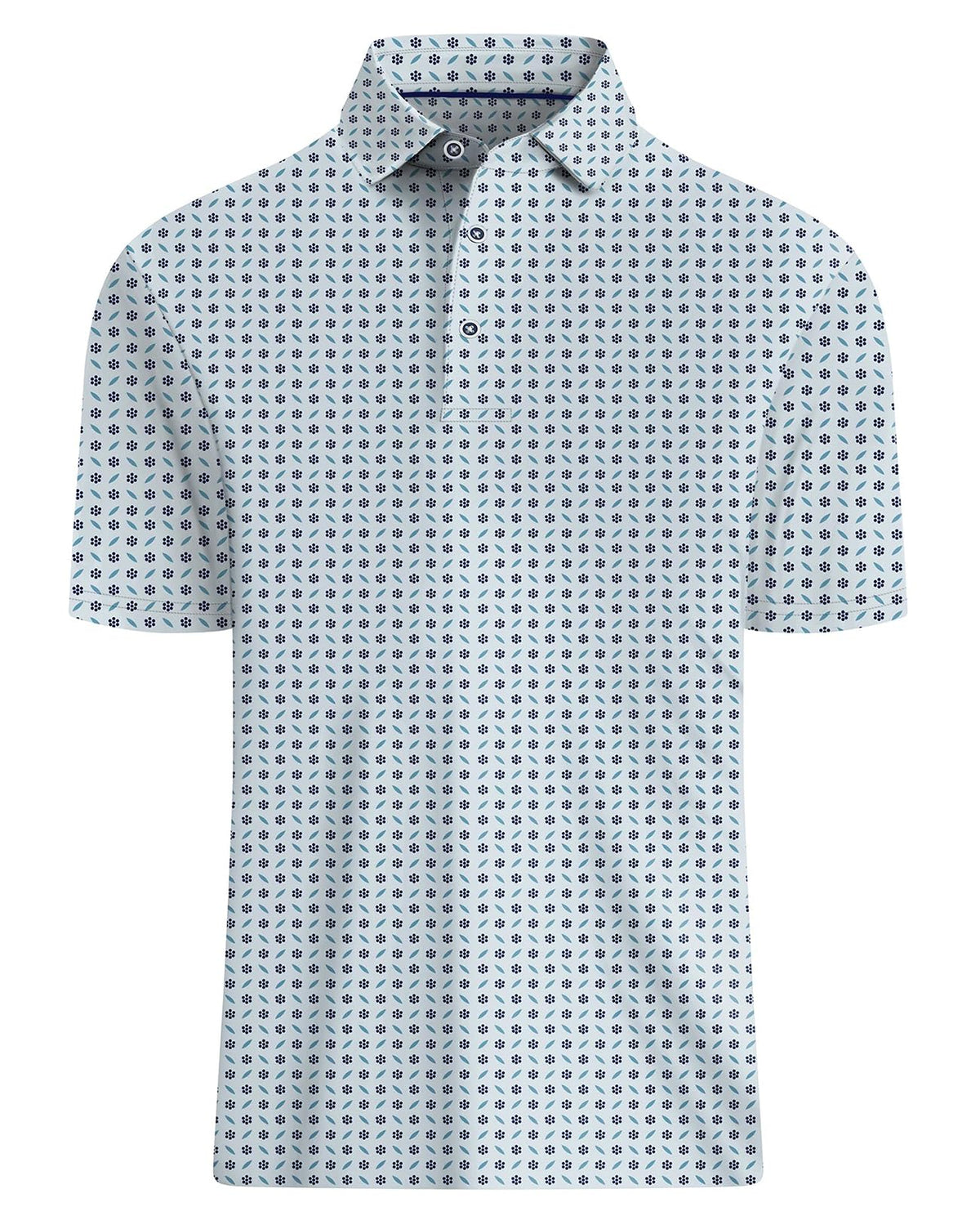 Hodaweisolp Golf Shirts for Men Dry Fit Print Moisture Wicking Performance Short Sleeve Polo Shirt, Z3 Blue White Flower, Large