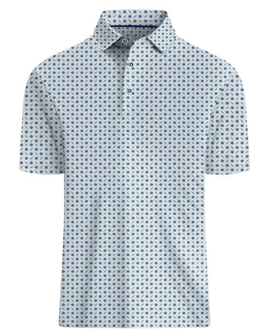 Hodaweisolp Golf Shirts for Men Dry Fit Print Moisture Wicking Performance Short Sleeve Polo Shirt, Z3 Blue White Flower, Large