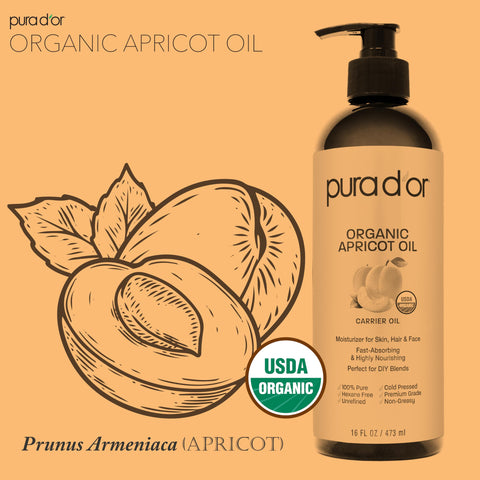 PURA D'OR 16 Oz ORGANIC Apricot Kernel Oil - 100% Pure & Natural USDA Certified Cold Pressed Carrier Oil - Antioxidant & Vitamin E Rich Moisturizer for Natural Glow & Softness - Face, Skin & Hair