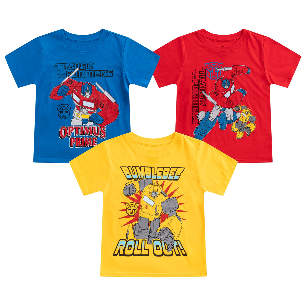 Transformers Hasbro Boys 3 Pack Short Sleeve T-Shirts for Little Kids Blue