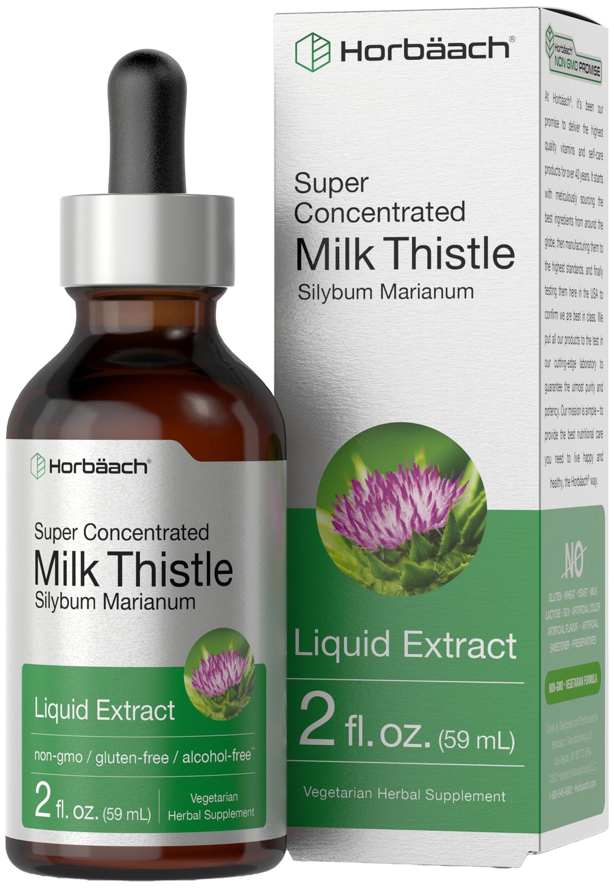 HorbÃ¤ach Milk Thistle Extract Liquid | 2 fl oz | Alcohol Free | Vegetarian, Non-GMO & Gluten Free Supplement