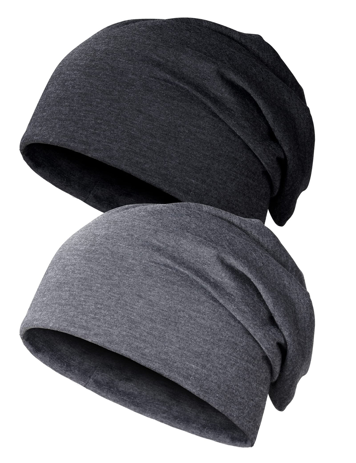 Kiiwah 2pcs Unisex Slouchy Beanie Cap, Winter Slouch Beanie Hat, Jersey Skull Cap for Men and Women (Black, Grey)