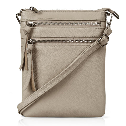 befen Small Leather Crossbody Purses for Women, Multi Pocket Cross Body Bag Zipper Purse and Handbags, Functional Slim Shoulder Bag with Adjustable Long Strap (Nude Pink)